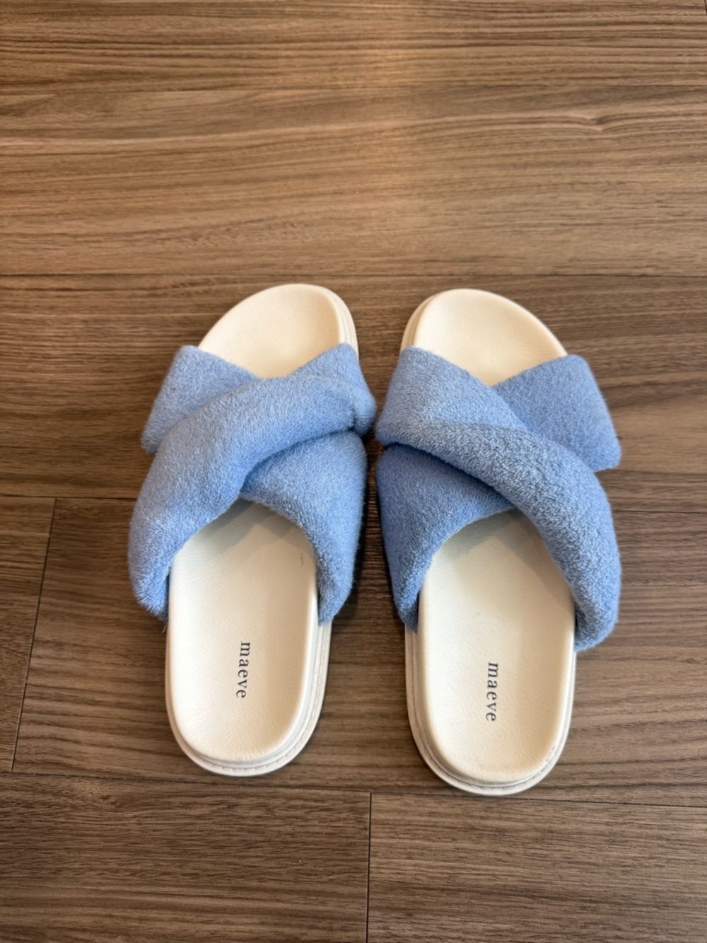 Maeve Pastel Blue Crisscross Terry Slide Sandals